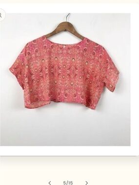 Free People Pink Paisley Short Sleeve Crop Top